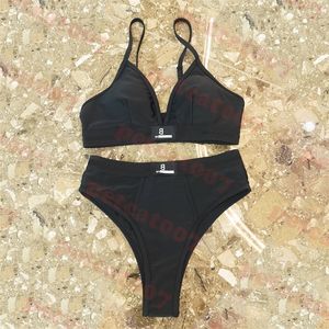 Black Sling Bikini -märke tryckt underkläder Kvinnor Hög midja badkläder Classic Sports BH