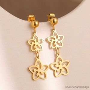 Pendientes de tuerca de acero inoxidable, colgantes de temperamento de flores exquisitas, pendientes súper colgantes para mujer, joyería para dama de honor, los mejores regalos