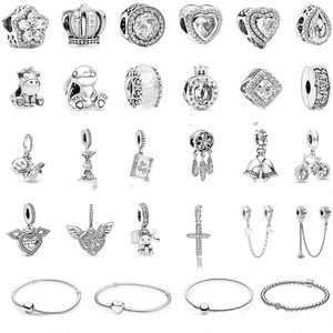 925 libras Silver Pandora New Fashion Charm Feminino Feminino, Série Branca Pacifier Bear Angel Wings, compatível com a pulseira Pandora, fazendo presentes de jóias