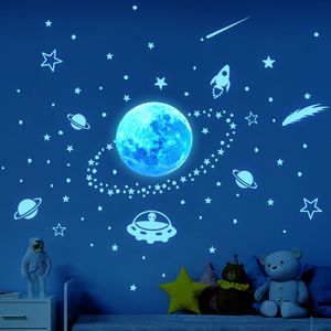 Вечеринка украшения голубые световые планеты метеорные наклейки светящиеся настенные наклейки светятся в темных звездах для детских комнат для спальни потолочные декор наклейки 230510