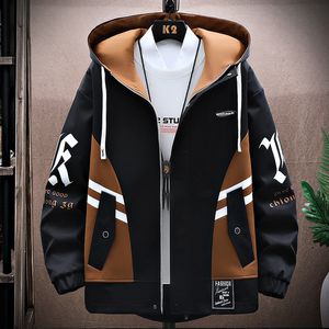 Kurtki męskie wiosenna kurtka z kapturem mężczyźni oddychają zniszczanie mężczyzn Patchwork Color Streetwear Wygodne odzież przy plus rozmiar 4xl 230511