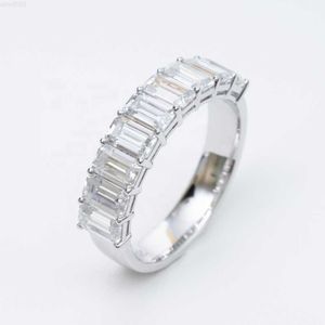 Fina smycken Sterling Silver S925 Emerald Cut VVS Moissanite Diamond Hip Hop Jewelry Band Ring