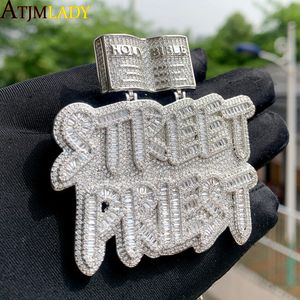 Pendant Necklaces HipHop Inlaid 5A CZ Cubic Zircon Street Priest Letters Mens Necklace With High Quality Ice Out Bling Rope Chain Jewelry 230511