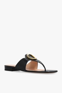 Designer läder thong toffles womens mode platt flip flops pool gummi glid sandaler inomhus kausal mulor