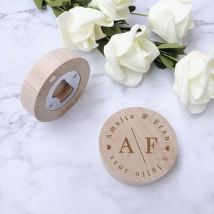 Decorative Objects Figurines Personalized Wooden Magnetic Bottle Opener Wedding Favors and Gifts Custom Engraved Wood Fridge Magnet Souvenir 6315mm 230511