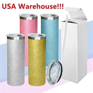 20oz Sublimation Glitter Tumblers Powder Straight Tumbler Stainless Steel Tumber Vacuum Insulated Beer Coffee Mugs with Straw new