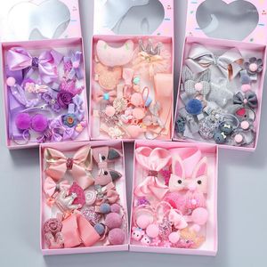 Hair Accessories 18Pcs Clip Set Toddler Girl Princess Style Color Matching Bow FLower Animal Bands Children Hairpin Gift Box