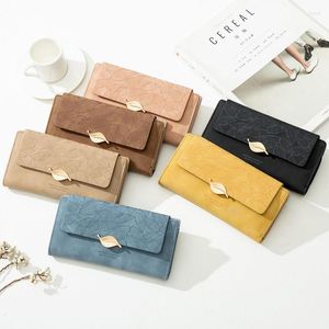 Wallets PU Leather Retro Long For Women 2023 Simple Frosted Leaf Zipper Buckle Card Holder Large Capacity Clutch