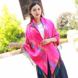 Scarves Woman Scarf Cashmere Thickens Tassels 57 INCH Oversized Garnet Gardenia Print Pashmina Shawls Wraps Mother's Day Gifts