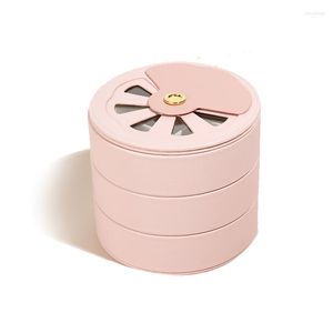 Sacchetti per gioielli rotondi HQD rosa 3 strati scatola di immagazzinaggio confezione PU velluto pad in pelle per braccialetto originale anello orecchini ciondoli vetrina