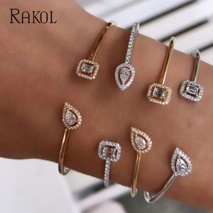 Rakol White Cubic Zirconia Justerbara öppna armband manschettarmband för kvinnor Lyxiga bröllopssmycken årsdagen gåvor