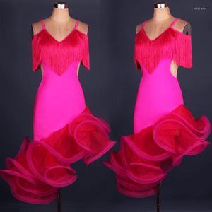 Vestido de pica -teatro para adultos/infantil vestidos de baile latino vestidos rosa/vermelho/verde roupa de ginastica trajes de tassel salsa performance