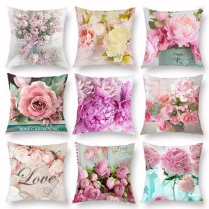 Pillow Pink Flowers Pattern Pillowcase Home Wedding Decoration Sofa Bed Car Lumbar Cover 45x45cm Rose Flower Case