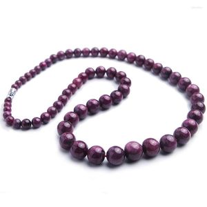 Chains Genuine Red Rose Natural Ruby Gemstone Crystal Long Chain Necklace Women Men Stone Round Bead 5-12mm