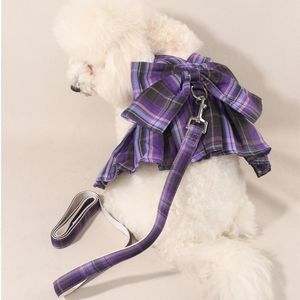 Dog Collars Pet Harness And Leash Set No Pull Plaid Dogs Skirt With Bowknot For Small Medium & Cat