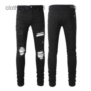 designer jeans Men's Jean Amirres Denim Mens Pants wear Korean version of high-street fashion men's black hole white patch micro elastic large trousers 4937