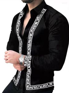 Camisas casuais masculinas outono masculino havaí roupas de manga longa para baixo colarinho virado de festa de festa fit