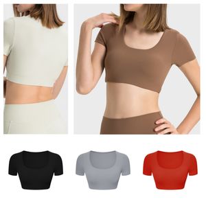 LL Women's Pima Cotton Workout Short Sleeve Shirts Loose Crop Tops Athletic Gym Shirt Casual Cropped T-Shirt