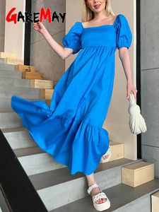 Abiti casual Maxi abito estivo da donna blu royal 100% cotone Abito midi femminile casual a trapezio Abiti eleganti vintage lunghi per donna 230511