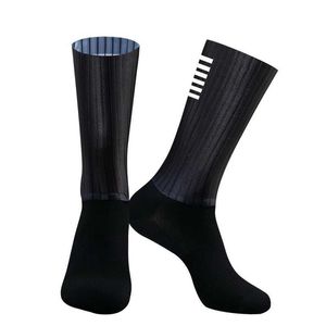 Sportstrumpor Cycling Knee High Socks Men Anti Slip Sile Aero Whiteline Bicycle Sport Running Cykelslang P230511