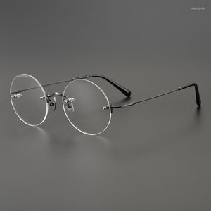 Sunglasses Cubojue Rimless Titanium Reading Glasses Male Women 45mm Small Round Eyeglasses Frame Men Anti Reflection 0 150 200 250