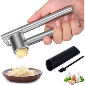 Fruit Vegetable Tools 304 Stainless Steel Garlic Press Tools Detachable Peeling Garlic Grinding Slicer Chopper Set Cooking Gadgets Kitchen Accessories 230511