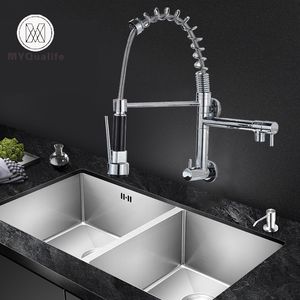 Kitchen Faucets Chrome Black Pull Down Single Cold Water Dual Swive Spout Mixer Wall Mounted 360 Rotation Bathroom Tap 230510