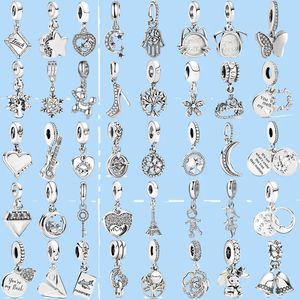925 Sterling Silber Charms für Pandora-Schmuckperlen, 45 Stile, einfarbig, silberfarbener Anhänger, Blumen-Junge-Mädchen-Familie, baumelnd