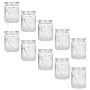 Vorratsflaschen, 10 Stück, Herz-Puddingflasche, Joghurtgläser, Deckel, transparente Marmeladen-Minibehälter, Glas, Honig, Lebensmittel