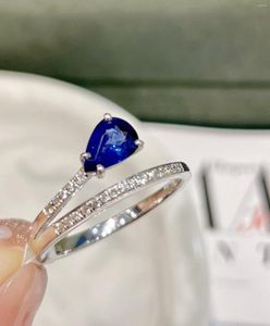 Cluster Rings LR Blue Sapphire Ring 0.79CT Real 18K Gold Natural Unheat Royal Gemstone Diamonds Stone Female