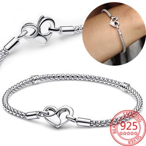 Ny Infinity-Detailed Openable Heart-Shaped Clasp Brand Moments Studded Chain Armband Fit Original Charm Women Jewelry