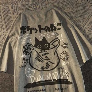 Kvinnors t-shirt japansk kreativ kattunge tryckt kortärmad t-shirt män och kvinnor samma ins sommar lös casual korta ärmälskare outfit p230511