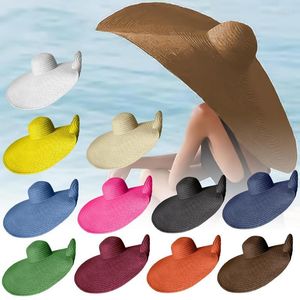 Breda brim hattar flickor strå hatt 2023 enkel hopfällbar diskett kvinnor sol strand sommar uv skydd resor