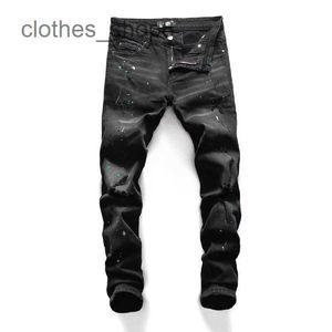 jeans firmati da uomo Jean Amirres Denim Mens Pants 2023 versione coreana da uomo dell'autunno e dell'inverno nero high street vernice dot micro elastico pantaloni slim fit N55B