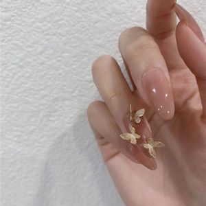 Falso unhas gradiente verde amor estrela manicure de borboleta pasta de feijão falso