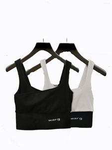 Letter Summer Double Layer Elastic Ribbon Waist Short Slim Sleeveless Strap Women Vest