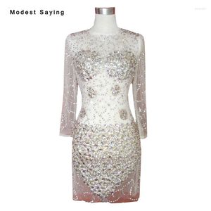 Partykleider Sexy Durchsichtig Gerade Langarm Cocktail 2023 Mit Strass Prom Kleider Vestido Curto De Festa Luxo YC20