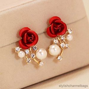 Stud Mode Rote Rose Strass Ohrstecker Für Frauen Schmetterling Engelsflügel Perle Blumen Ohrring Braut Hochzeit Verlobungsschmuck