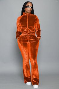 여자 2 피스 바지 여성 세트 2 피스 정장 여성용 복장 조깅 단단한 스웨트 포켓 긴 소매 캐주얼 지퍼 스포츠웨어