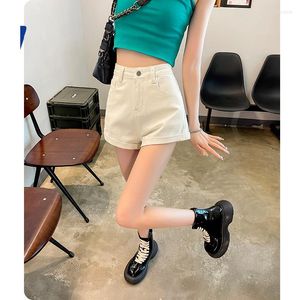 Shorts femininos Spice Girl Rice White Curled jeans 2023 Summer High Caist Loose Straight A calça