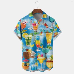 Freizeithemden für Herren, Herren-Hawaiihemd, Urlaubsbluse, 3D-Cocktail-Spaß-Druck, Sommer für Herren, Strandparty, kurzärmelige Oberteile, T-Shirts