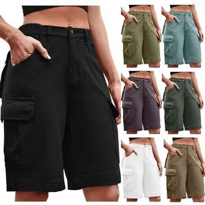 Pantaloncini da donna Y2k Denim Donna Verde militare Retro Estate Grandi tasche Jeans cargo Ciclismo Moda Streetwear