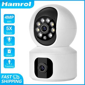 Brädkameror 4MP Dual Lens WiFi Camera Dual Screen Baby Monitor Auto Tracking Night Vision Indoor Mini PTZ Security Surveillance IP Camera