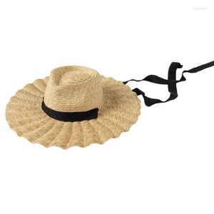 Breda randhattar Y166 Straw Hat Curvy Designad Long Strap Lightweight Summer Accessory Beach For Women