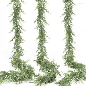 Flores decorativas de 180 cm de eucalipto artificial coragem de videira arco flor de hera verde girland plantas falsas decorações de casamento planta de parede