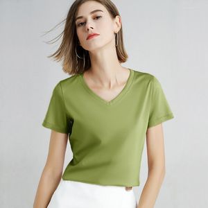 女性用ブラウス高品質19カラーS-4XLプレーンTシャツ女性コットンベーシックTシャツvネック女性カジュアルトップ半袖Tシャツ