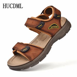 Sandaler äkta läder herrar sommar utomhus ultralätt promenad prekande casual skor vandring män tofflor strand vadning 230510