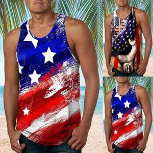 Tanques masculinos Tops American Bandeira Americana Blusa Estamada Casual Homens de Verão de praia Vacia de fitness spandex de fitness spandex de pescoço BLUSA