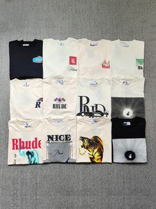 Rhude Tasarımcı T Shirt Kısa Kollu Tees Tshirt High Street Moda Tee Erkek Kadın Yaz Stili Biraz Büyük Boy Üstler