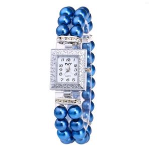 Нарученные часы модные кварцевые часы для женщин роскошные жемчужные струнные ремешки бриллиантовые циферблаты женские часы повседневные женские запястья